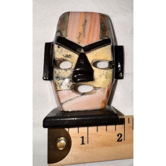 Mini Multicolor semi precious Stone native mexican Mask Figurine Onyx Marble - Picture 5 of 6